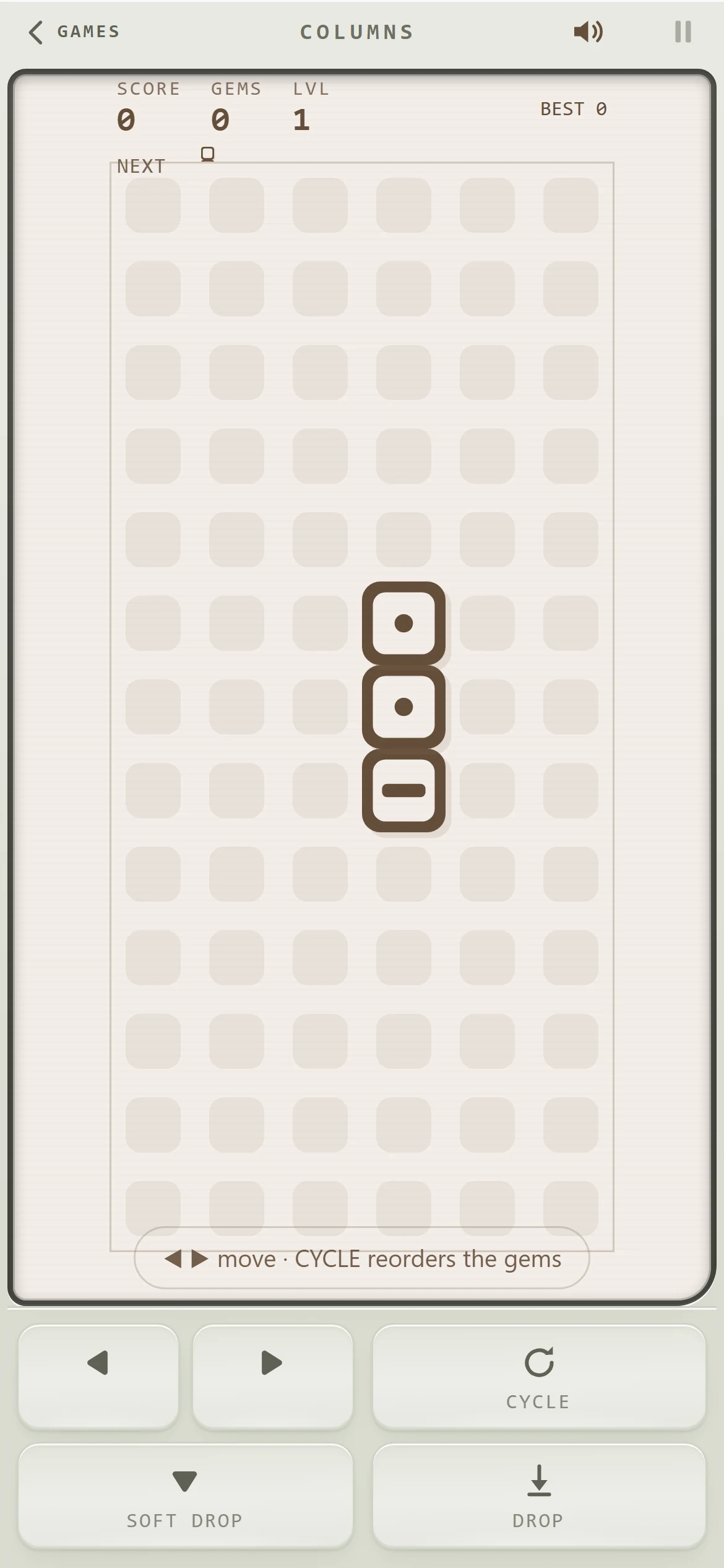 Columns: gems matched by pattern, not colour.