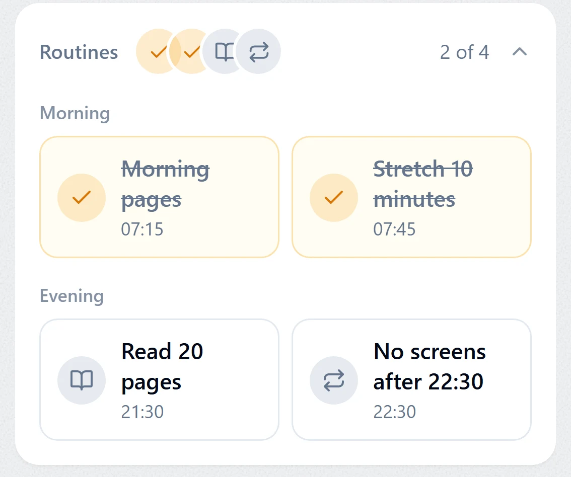 Routines at a glance
