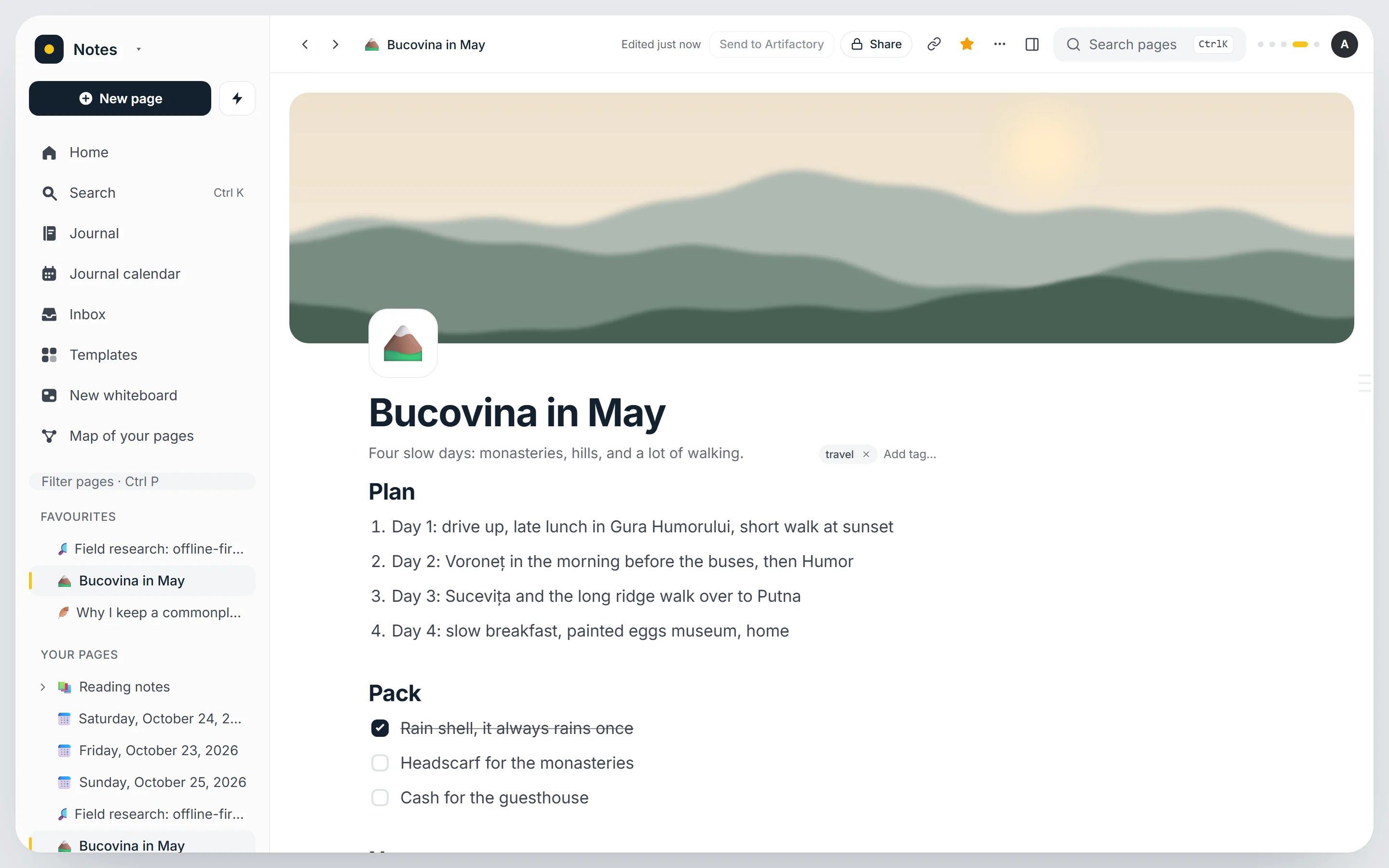 A page with a cover image, in the side nav's page tree.