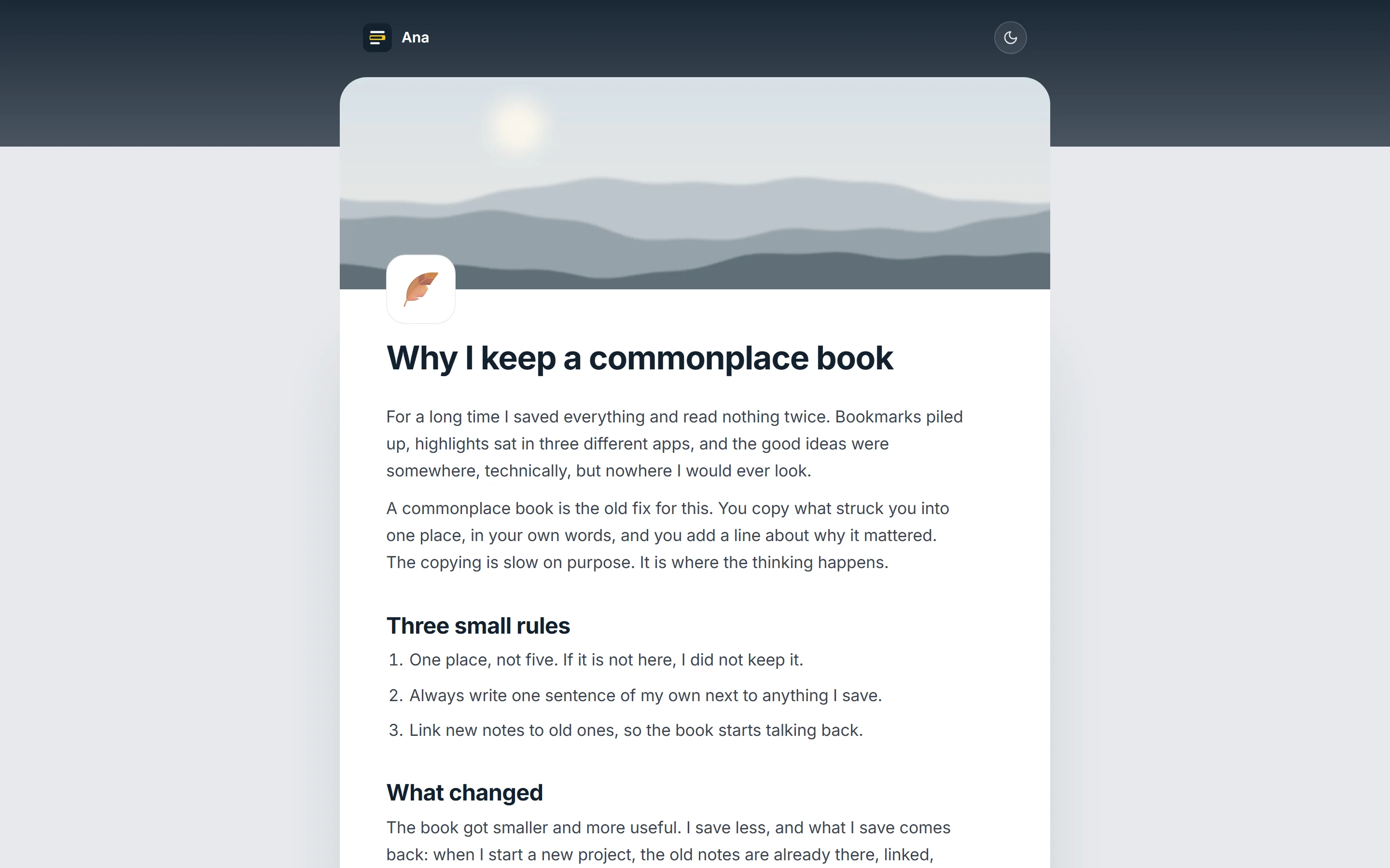 A published page, on its own white reading sheet.