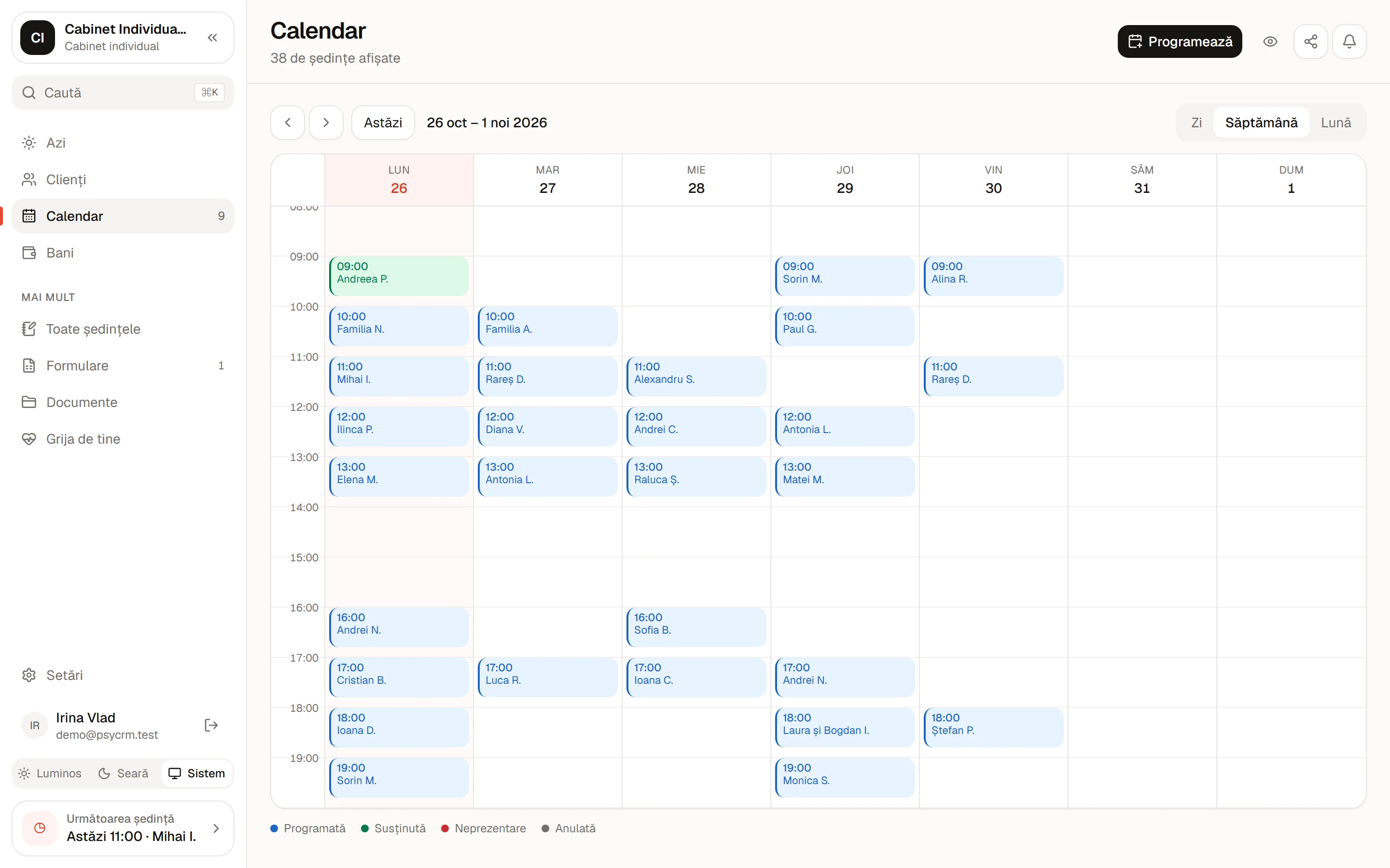 The week, bounded by her configured hours.